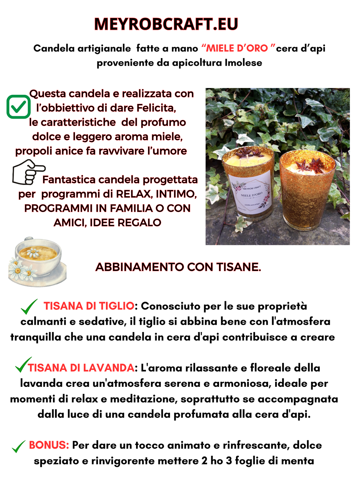 Candela Artigianale "Miele d'Oro" – Pura Cera d'Apicoltura Italiana
