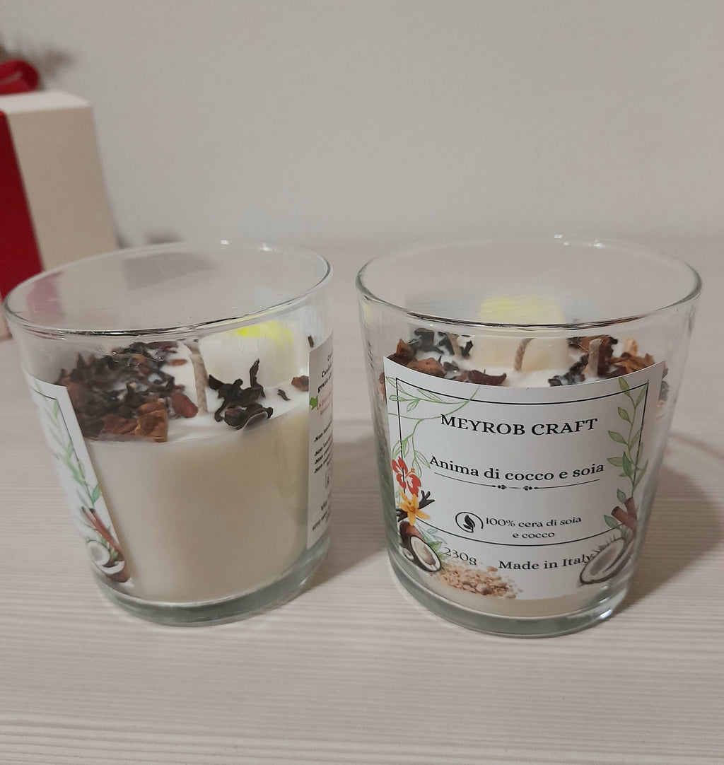 Candela Artigianale "Anima di Cocco e Soia" – 100% Cera Naturale -decorazione erboristica