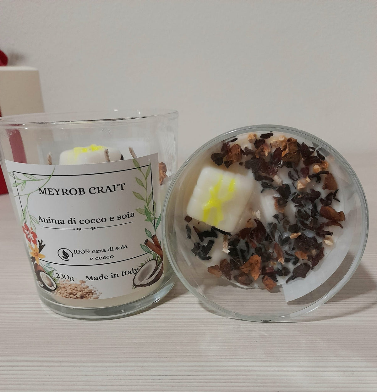 Candela Artigianale "Anima di Cocco e Soia" – 100% Cera Naturale -decorazione erboristica