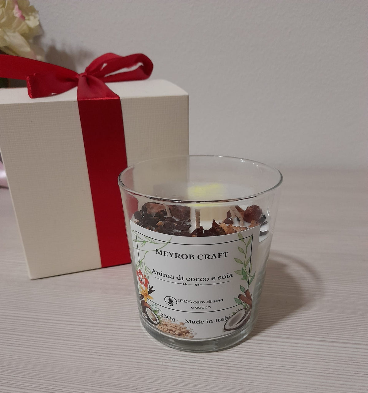 Candela Artigianale "Anima di Cocco e Soia" – 100% Cera Naturale -decorazione erboristica