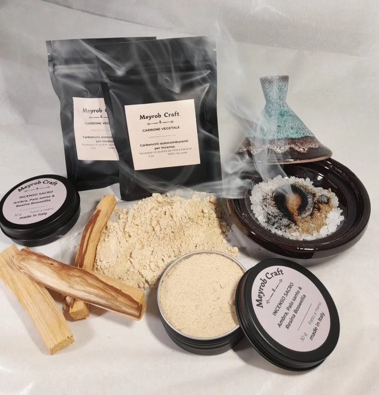 Incenso Artigianale- " Sacro" con Resina Boswellia, Ambra e Palo Santo (+ 5 Carboncini)
