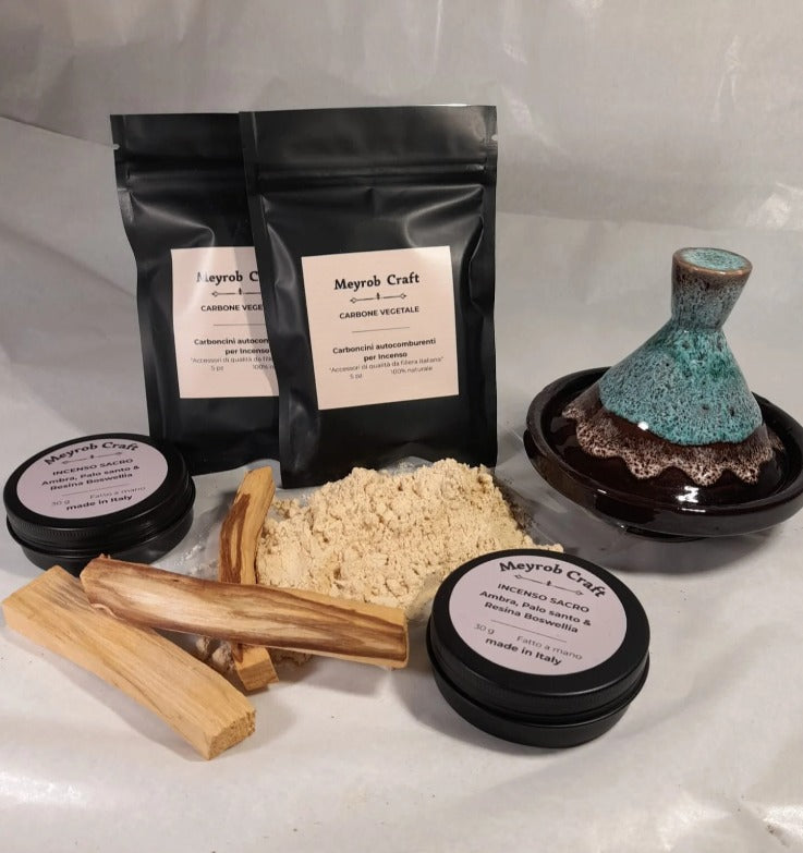 Incenso Artigianale- " Sacro" con Resina Boswellia, Ambra e Palo Santo (+ 5 Carboncini)