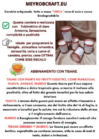 Candela Artigianale "Unica" – 100% Cera Naturale di Cocco e Soia biodegradabile.